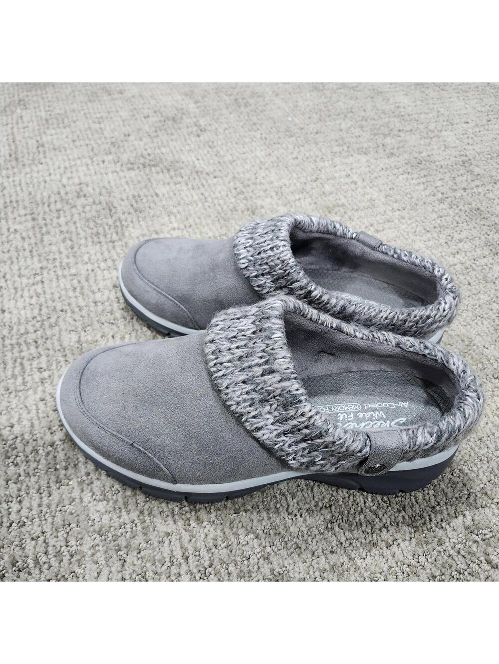Skechers Easy Going Good Gray Mule Slippers With Cable Knit Collar Size 8.5 - Picture 3 of 13